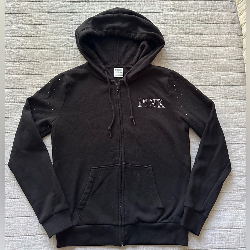 PINK Victoria's Secret black zip-up Hoodie size XS